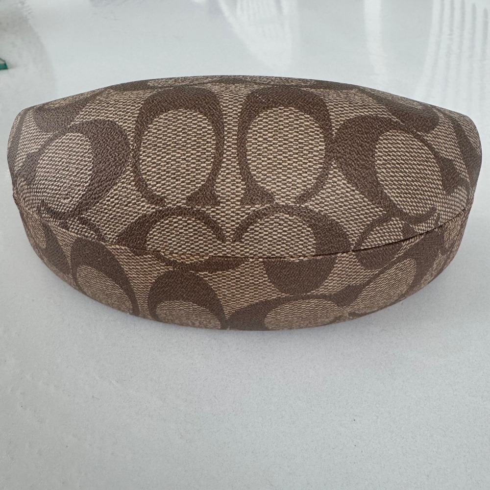 Coach Signature Monogram Hard Clamshell Sunglasses Eyeglasses Case Brown Tan